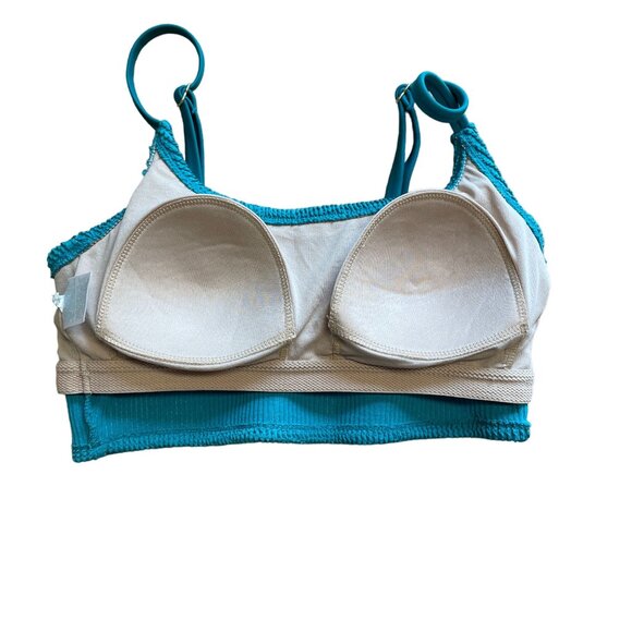 KONA SOL BIKINI TOP PUCKER TEXTURE SQUARE NECK TEAL BLUE SWIM SUIT WOMEN'S SMALL - Picture 3 of 7